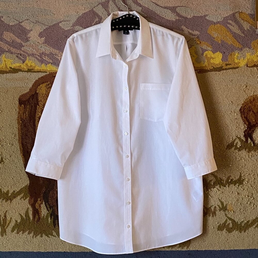 NEW Lands'End No-Iron Supima Sz 18 (XL) White Shirt Tunic 3/4 Sleeve